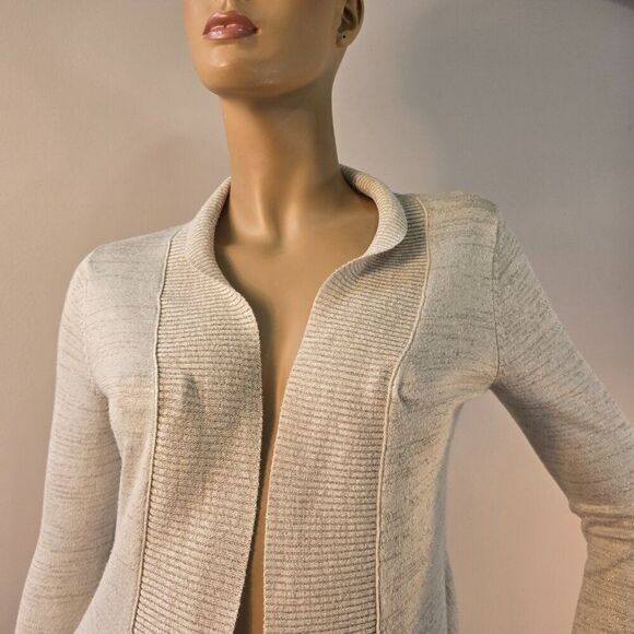 Esprit Womens Cardigan Sz S Cream Lurex Metallic Gold Striped V-Neck Open Front - Picture 2 of 10